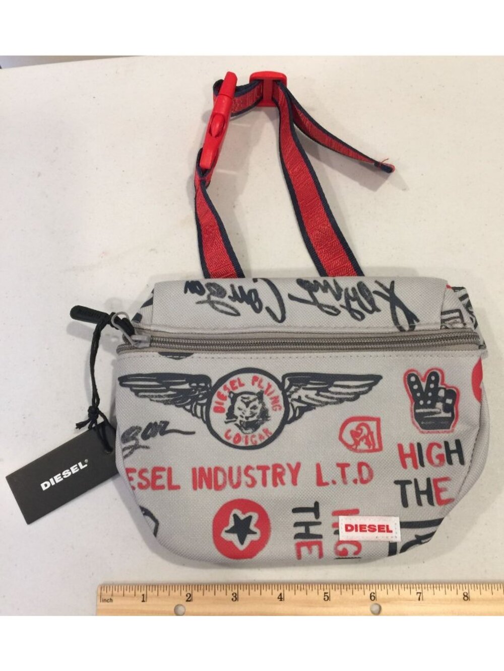 DIESEL Shoulder Waist Pack Abstract Graffiti Doodle Print Diesel Flying Logo - Picture 2 of 4